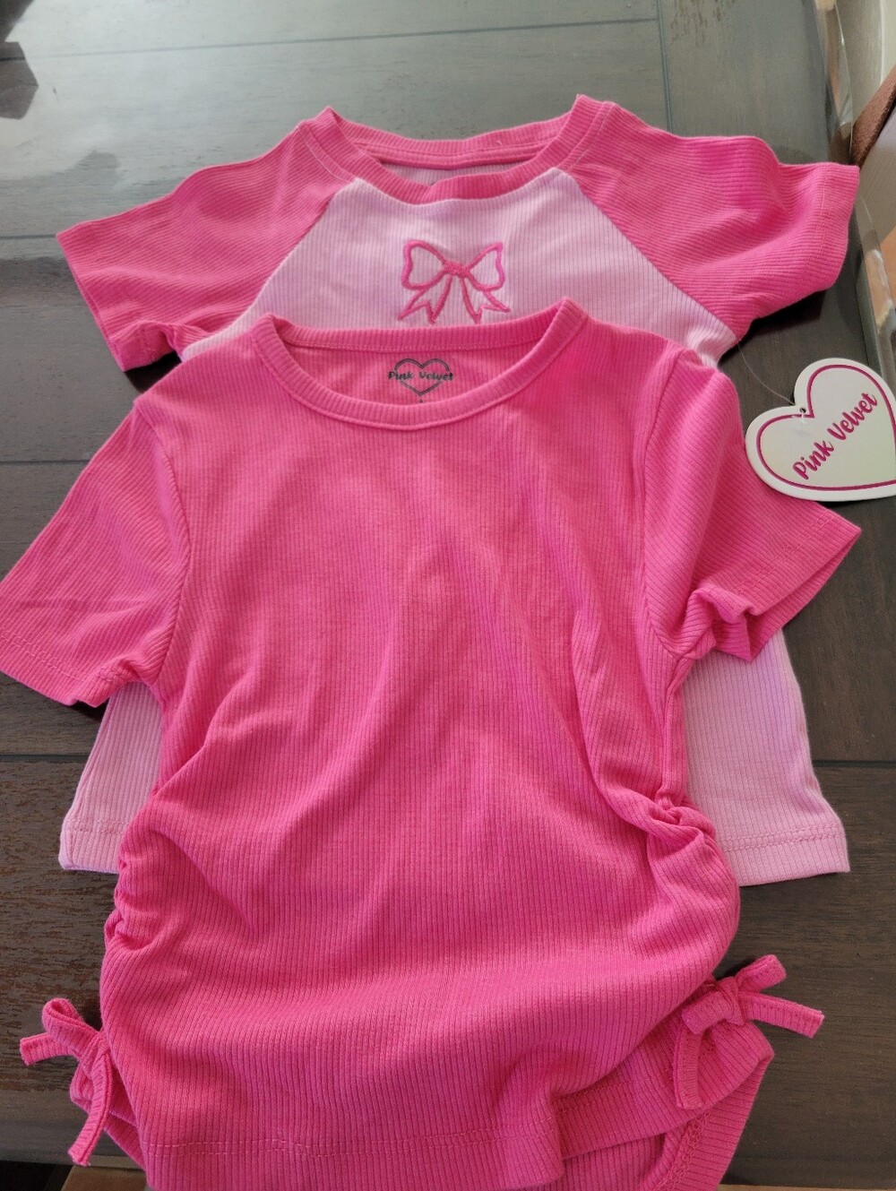Velvet Girls' Bright Pink & Light Pink Ribbed Short Sleeve Tops - 2 Pack